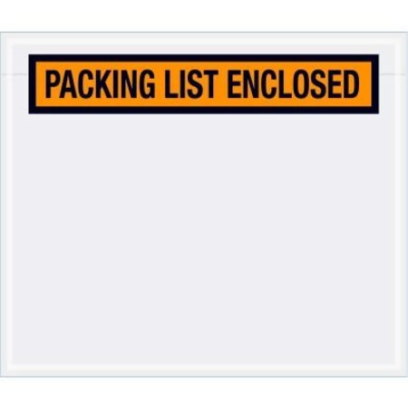 THE PACKAGING WHOLESALERS Panel Face Envelopes, "Packing List Enclosed" Print, 6-1/2"L x 5"W, Orange, 1000/Pack ENVPQ25